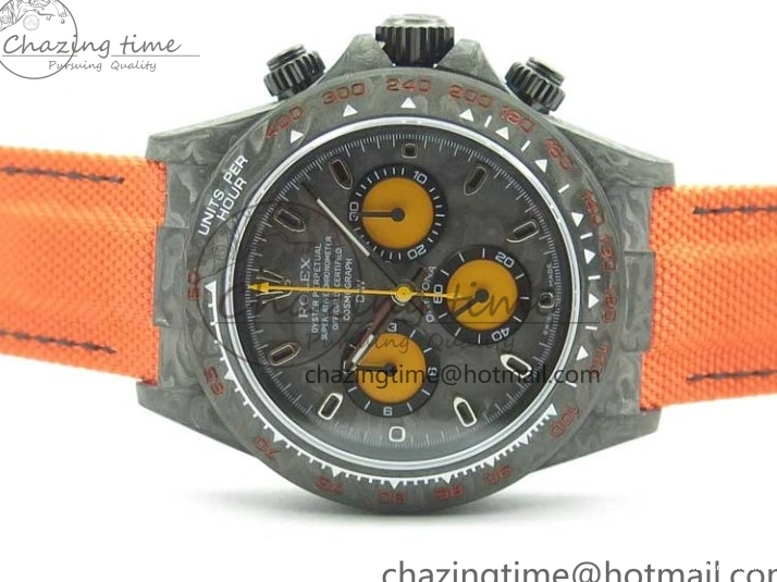 0503 AllSeason Daytona DIW Carbon OMF Best Edition Carbon Orange Dial on Orange Nylon Strap A 2845